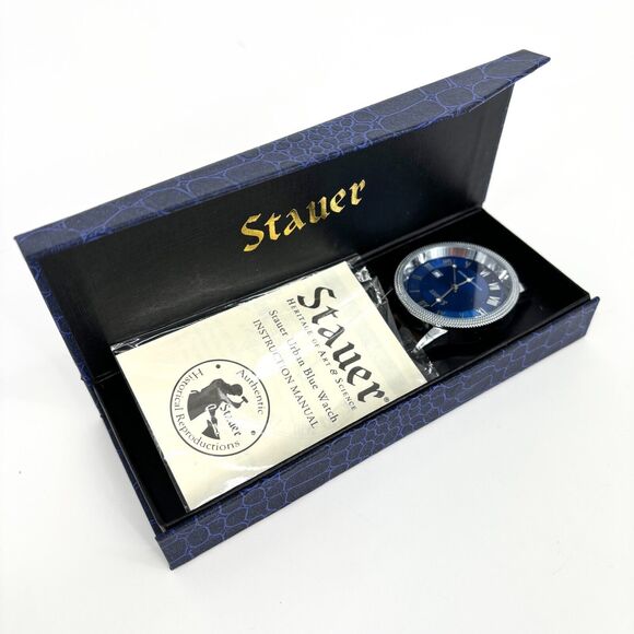 Stauer Urban Blue Dial Watch Analog Quartz Stainless Steel Black Leather Strap - Picture 3 of 9